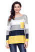 Sexy Black Yellow Colorblock Pocket Pullover Tunic Top